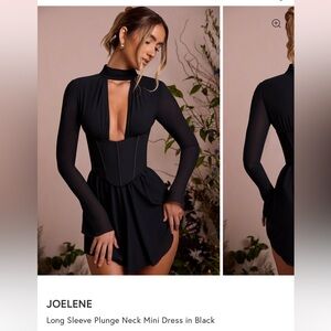 OH POLLY - JOELENE Long Sleeve Plunge Neck Mini Dress in Black